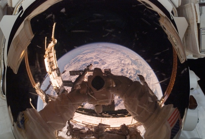 отражение, планета, земля, Космонавт