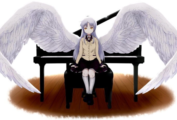 пианино, Angel beats!, крылья, ангельские ритмы