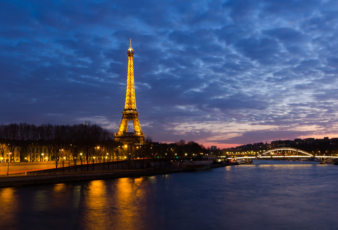 огни, Paris, ночь, река, франция, эйфелева башня, париж