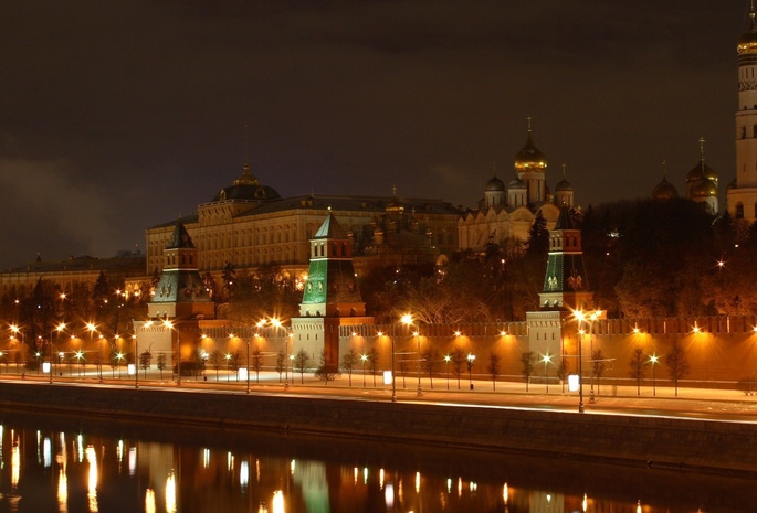 река, фонари, кремль, Москва