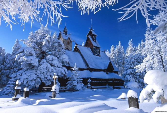 снег, дом, Зима