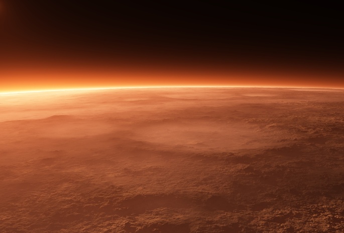 поверхность, пыль, Марс, атмосфера, горизонт, кратеры
