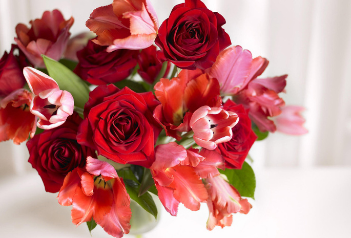букет, ваза, тюльпаны, Розы, аромат