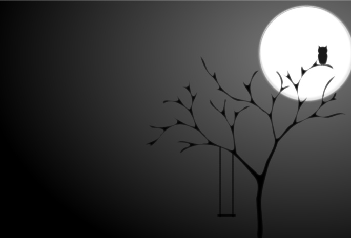 дерево, черный, Минимализм, луна, ночь, фон, полнолуние