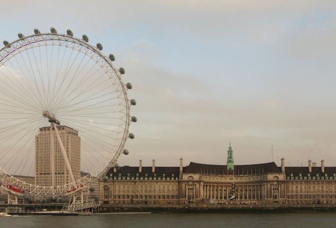 река, город, дома, англия, колесо, лондон, здания, London