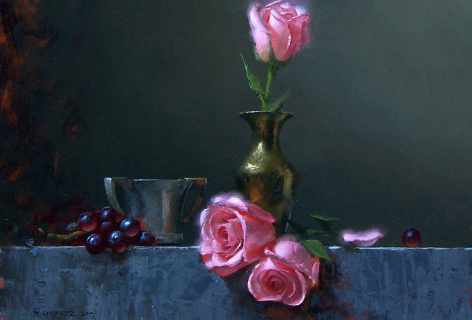 натюрморт, David cheifetz, розы, картина
