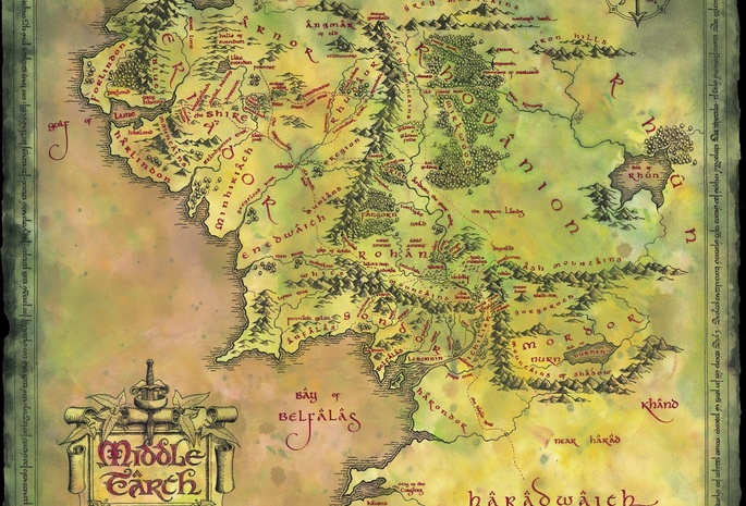 карта, Lord of the rings, middle earth, john ronald reuel tolkien, средиземья