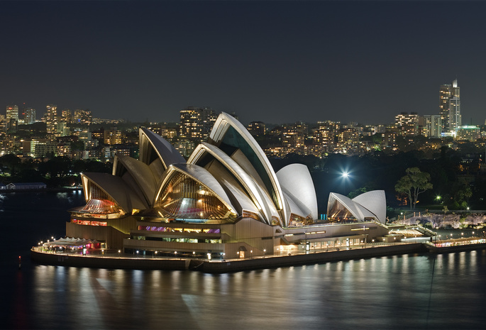 оперный театр, австралия, Сидней, 2008, ночь