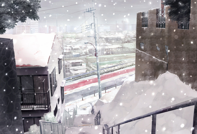 зима, дорога, лестница, Japan winter, город, дома, снег, япония