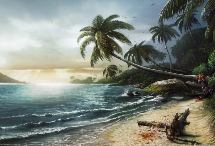 пальмы, Dead island, пейзаж, побережье, море