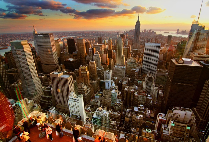 небоскребы, крыши, New york, дома, закат, нью-йорк