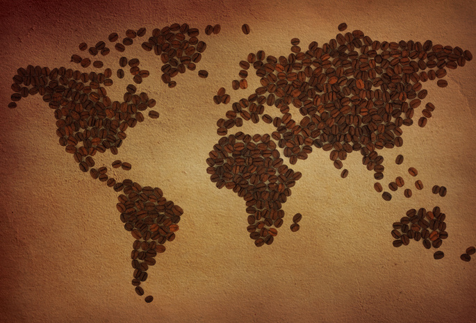 мир, континент, зерна, карта, Кофейные зерна, кофе