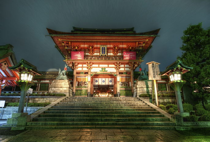 храм, Япония, фонари
