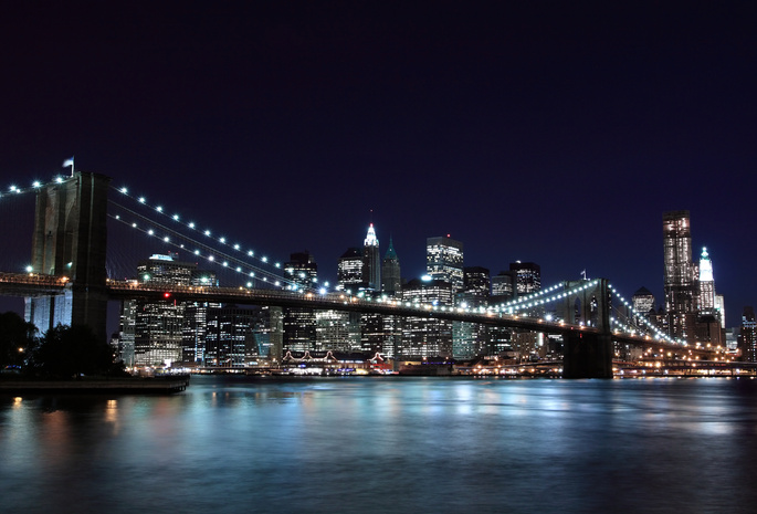 бруклинский мост, город, Brooklyn bridge, ночь, new york, нью-йорк