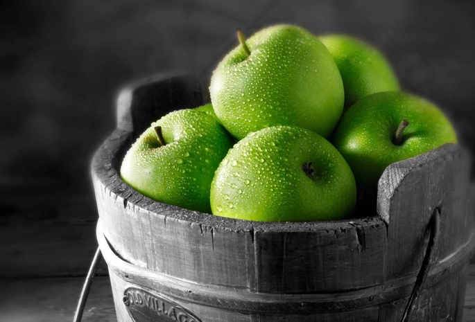 картинка, капли, яблоки, Фото, макро, зеленые, фрукты