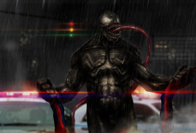 дождь, светофор, venom, язык, Человек паук