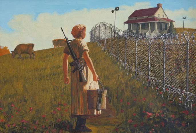 Banksy, женщина, картина, оружие