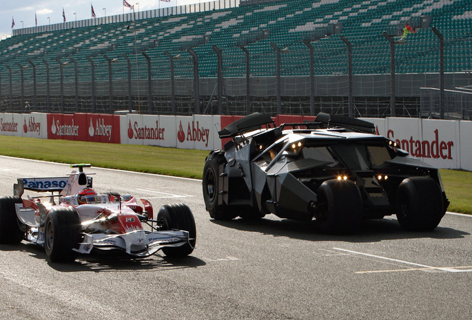 f1, with, the dark knight movie, Toyota, the, car, batmobile, at silverstone, from
