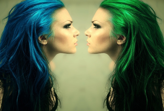 профиль, зеленые, Лицо, к лицу, синее, девушка, волосы