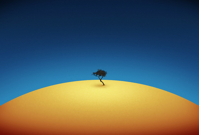 минимализм, Дерево, синий, желтый