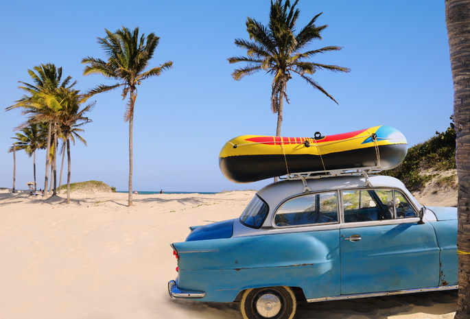 отдых, пальмы, лодка, машина, пляж, путешествие, Отпуск