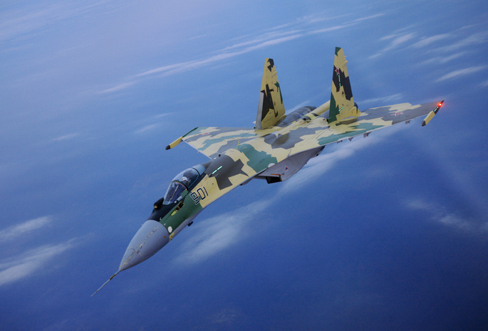 истребитель, высота, Су-35, синее небо