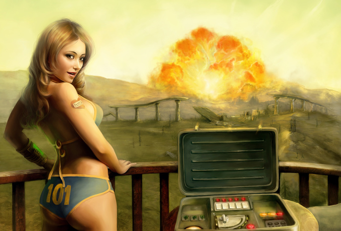 взрыв, tenpenny babe, девушка, Fallout 3