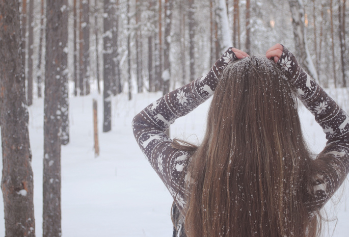 Девушка, , деревья, зима, снег