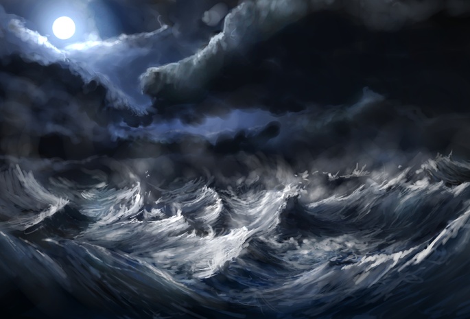 Море, волны, луна, alexlinde (devart, шторм