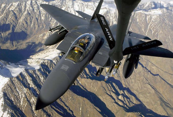 f-15e, Air force, военный, заправка, самолёт, сас, истребитель