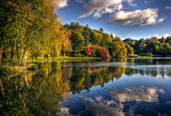 озеро, парк, осень, Природа