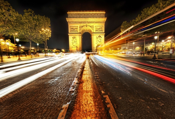 paris, ночь, франция, france, Arc de triomphe, париж