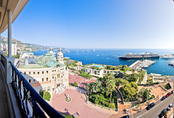 город, балкон, Монако, океан