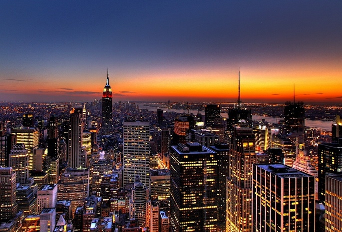 небоскребы, Город, нью-йорк, здания, new-york, вечер