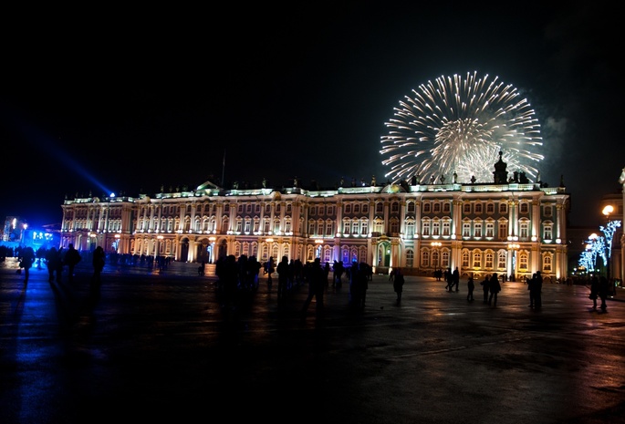 зимний дворец, санкт-петербург, салют, ночь, Новый год