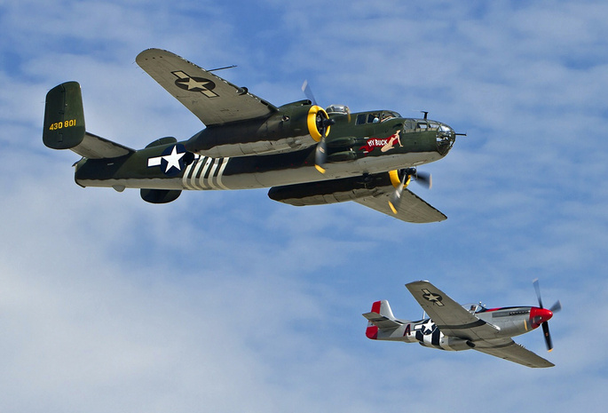 lemoore - reeves field, North american b-25j mitchell and north american p-51d mustang