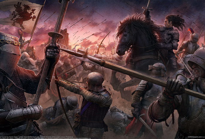 the battle of sunset, Cg wallpapers, medieval style, knights, castle, kerem beyit, the middle ages
