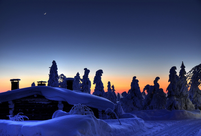 вечер, финляндия, Зима, месяц