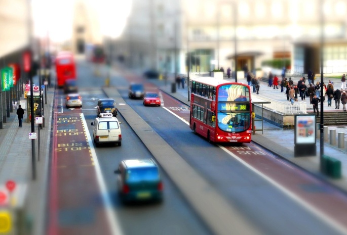 автобус, город, англия, улица, Лондон, tilt shift, double-decker