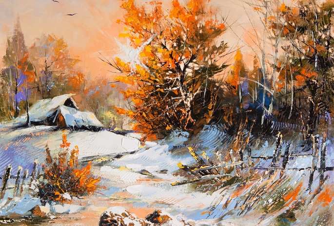 winter scene, зима, пейзаж, Perfect, деревня, снег, домики