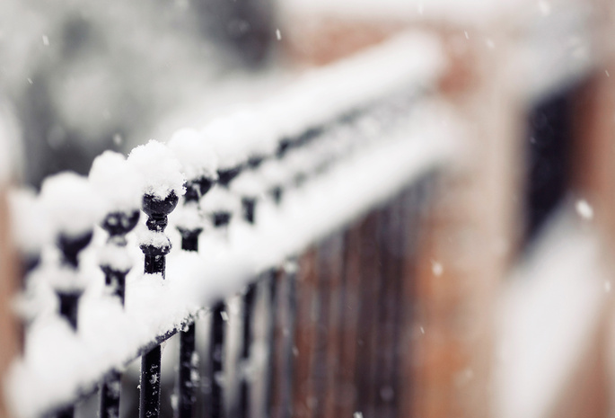 идёт, снежок, fence, фокус, зима, Забор, снежинки, изгородь