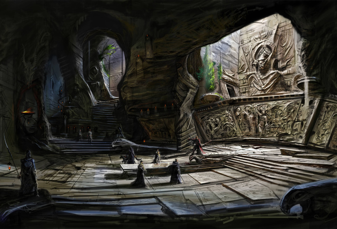 concept art, пещера, skyrim, люди, The elder scrolls v, ступени, храм