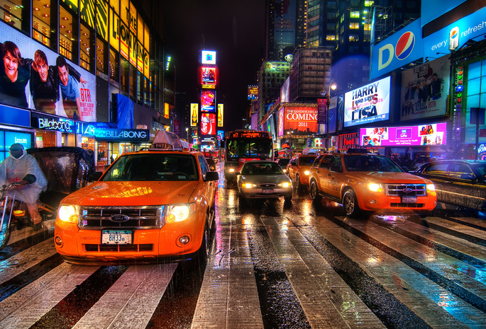 New york, times square, нью-йорк, night, nyc, rain dance, ночь, usa