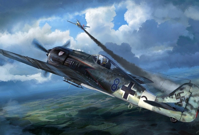 фокке вульф, Рисунок, самолет, fw 190, истребитель