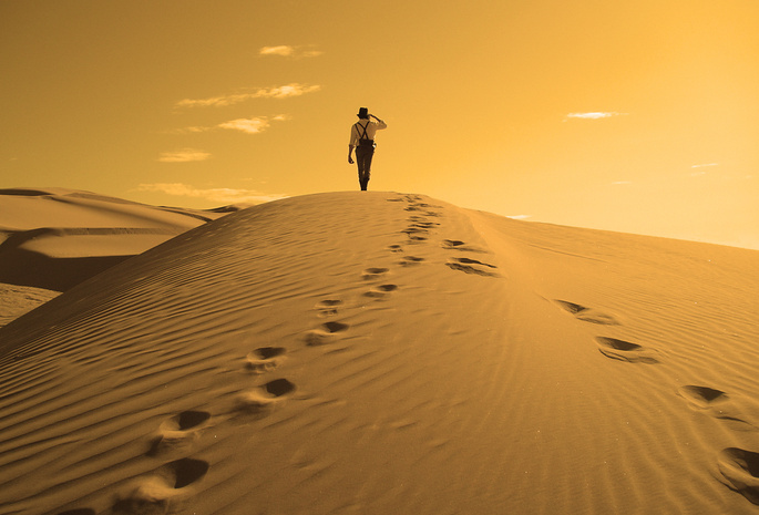 пустыня, Природа, мужчина, дюны, барханы, солнце