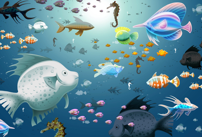 Рыбы, вода, морские, аквариум, синий
