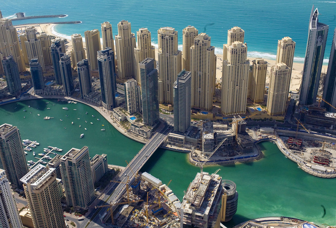 море, Dubai, оаэ, дубай, небоскрёбы, здания, побережье, uae