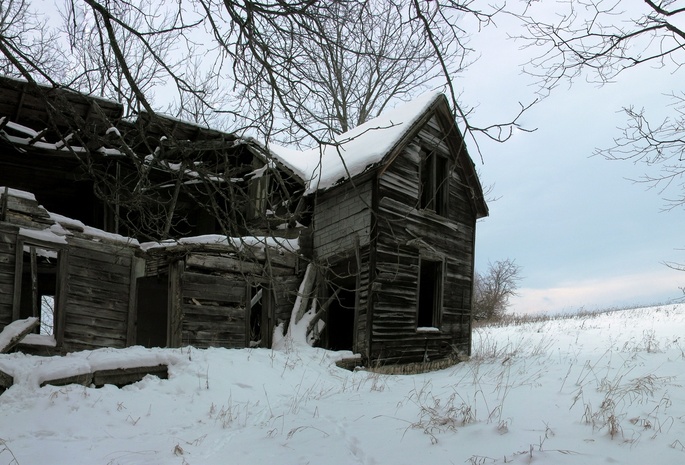 заброшенный, лес, Дом, снег, abandoned, хижина, house, зима