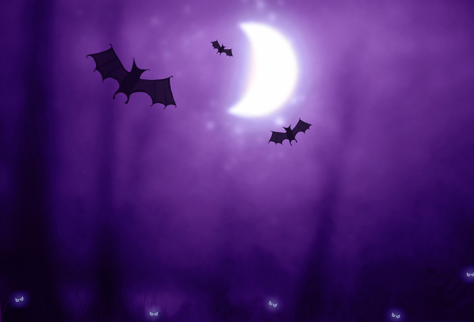 существа, хэллоуин, Halloween, луна, летучие мыши