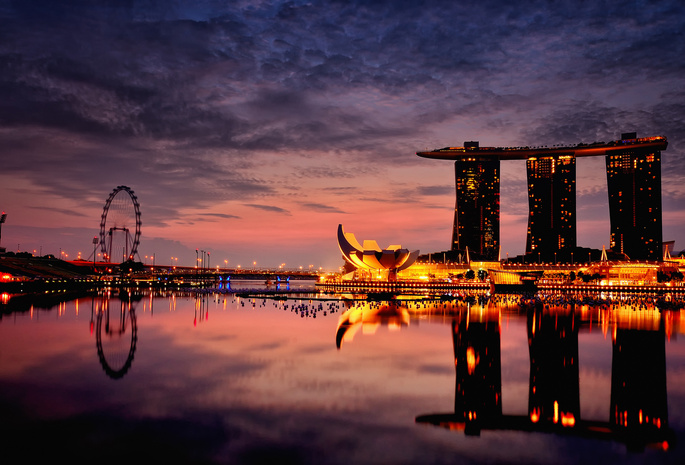 Город, отель, сингапур, вечер, ночь